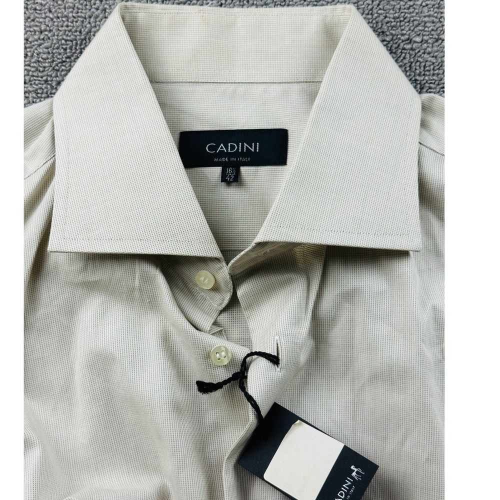 Cadini Dress Shirt Men 16 1/2 / 42 Beige Check Button Down Cotton Italy Made